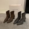 Black high-heeled thin boots autumn and winter new French pointed small bare boots versatile thick heel temperament short boots women's single boots