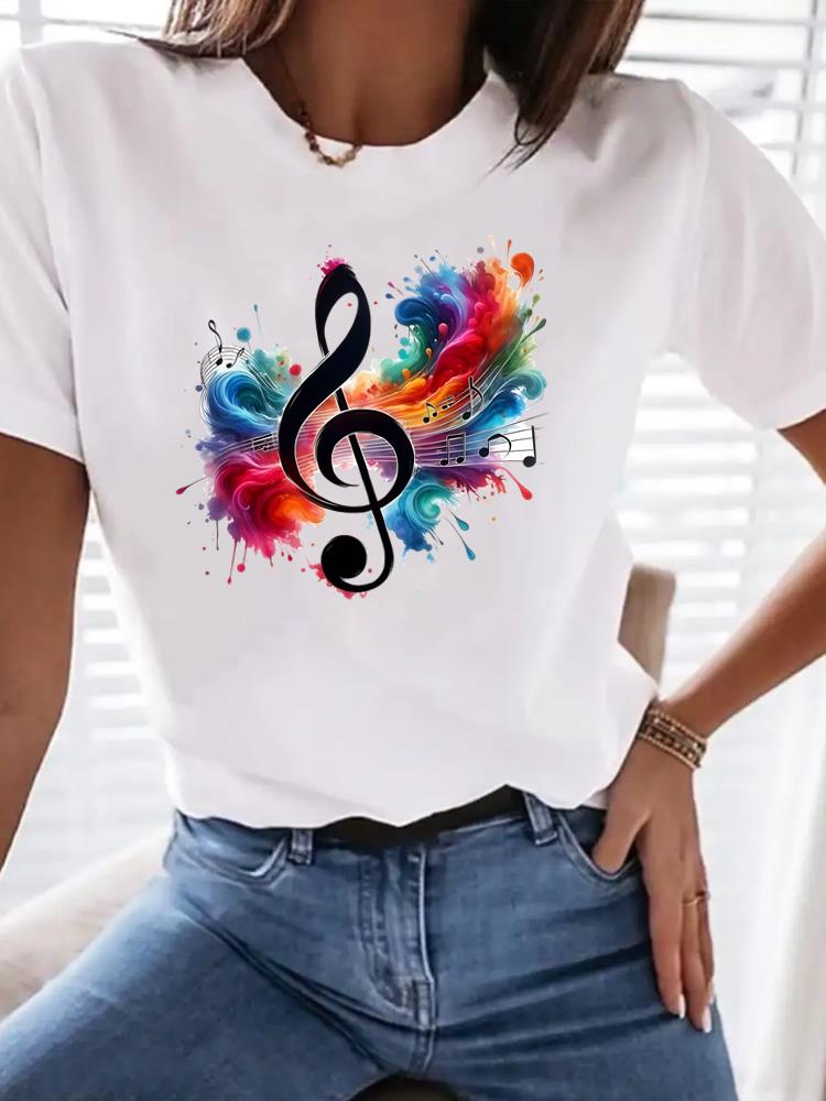 (Asian Size) Clothing T Shirt Woman Women Sweet Flower Floral  Fashion Tee Top Print Female Short Sleeve Graphic T-shirts