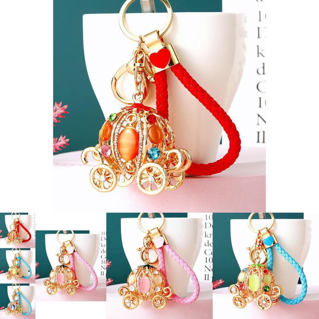 Elegant Pumpkin Car Charm Keychain Accessory For Women With Metallic Finish And Colorful Ropes Ideal For Gifts And Special Occasions