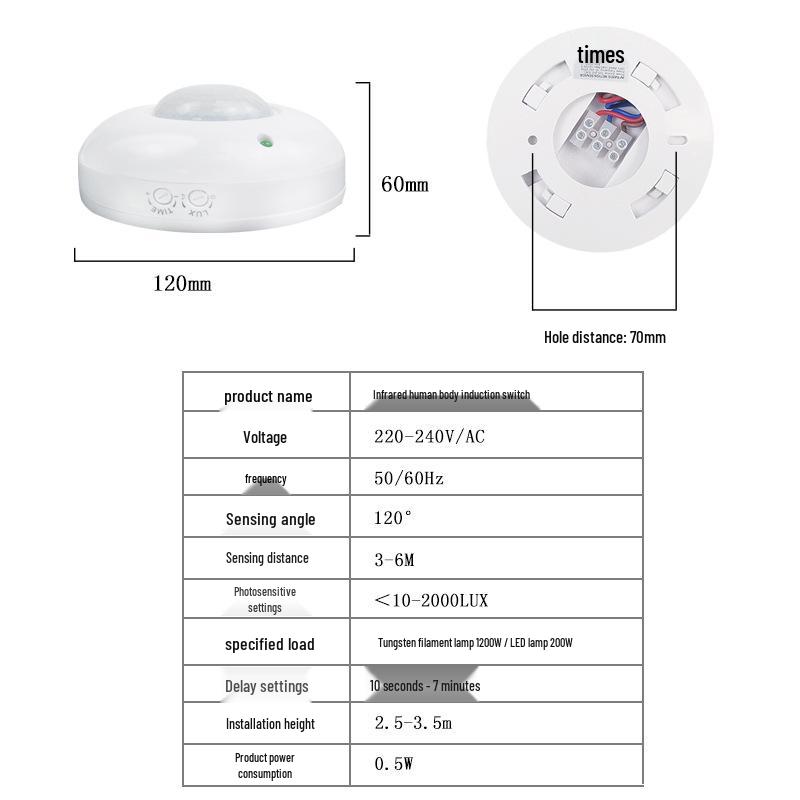 360° Ceiling-Mount LED Light with Adjustable Infrared Sensor