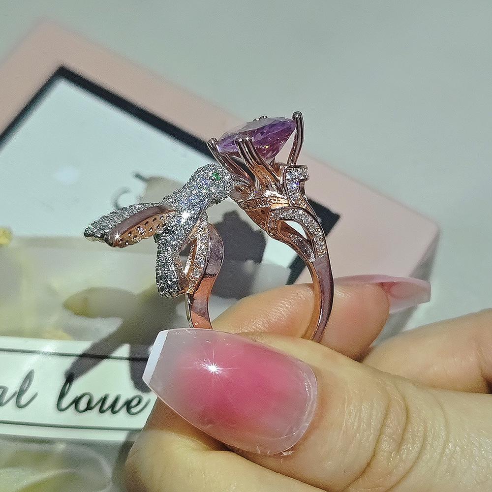 SHEIN Hummingbird Luxury Adjustable Open Ring for Women - Style R8132