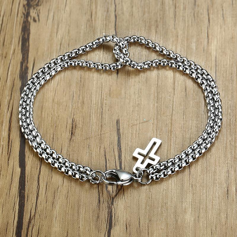 

Vnox Retro Interlocked Double Box Chain Bracelets For Women Men Handmade Stainless Steel Cross Pulseira Accessories 19cm