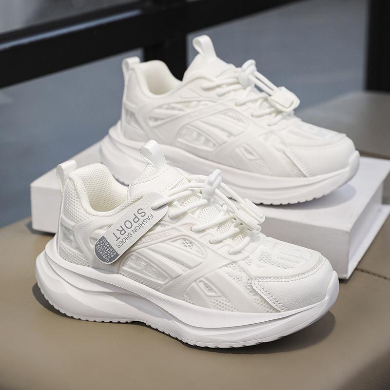 Summer Girls Mesh Sneakers Small Middle School Older Children Students Lace-Up Running Shoes Lightweight Shock Absorbing Breathable Classmate