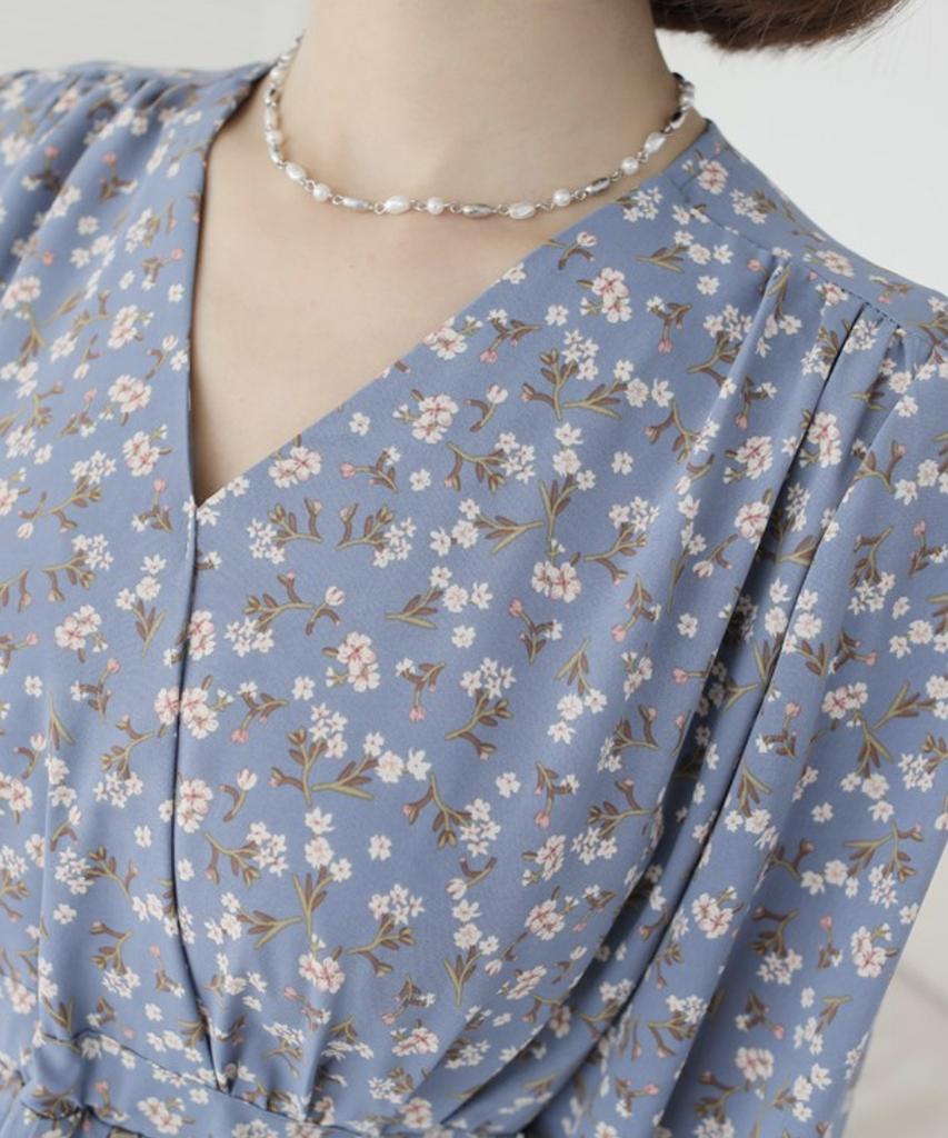 Ppaeppae Shoulder Shirred V-Neck Floral Long Dress
