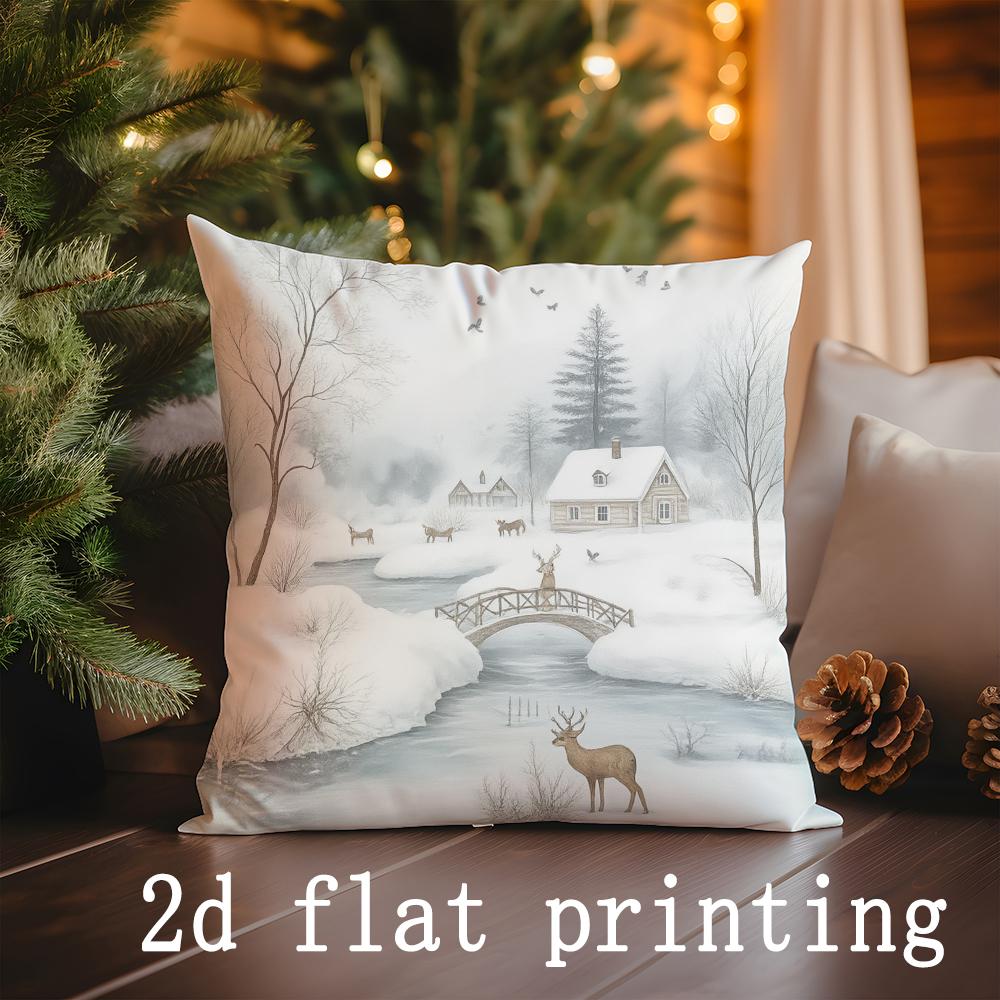 Home Decor Christmas Winter Scenes Pillow Covers Decor Pattern Cushion Cover Suitable for Sofa Bedroom Car Pillow Cover