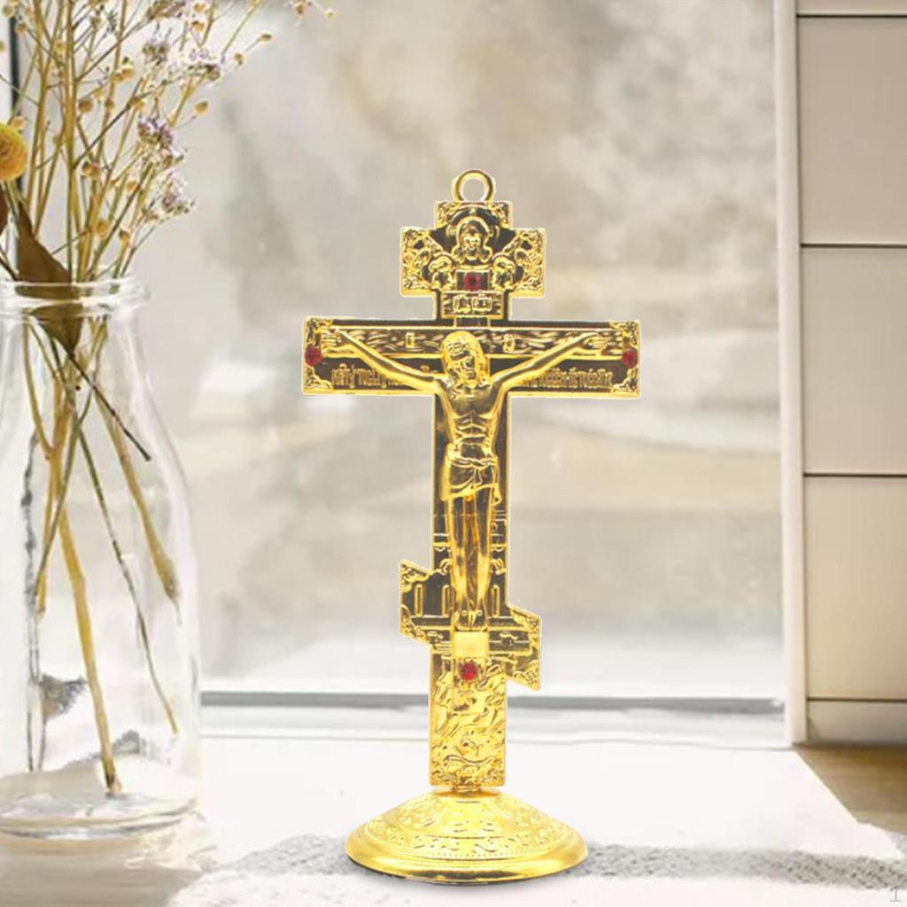 Christian Cross for Desk - Metal Tabletop Crucifix Home