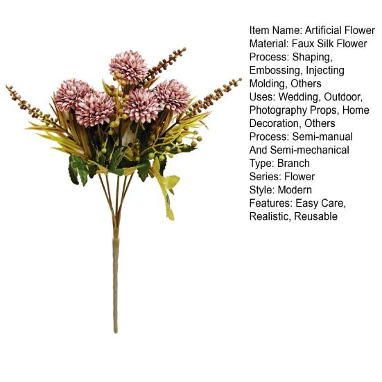 Artificial Flower Ball 5 Head Realistic UV Resistant Fake Chrysanthemums