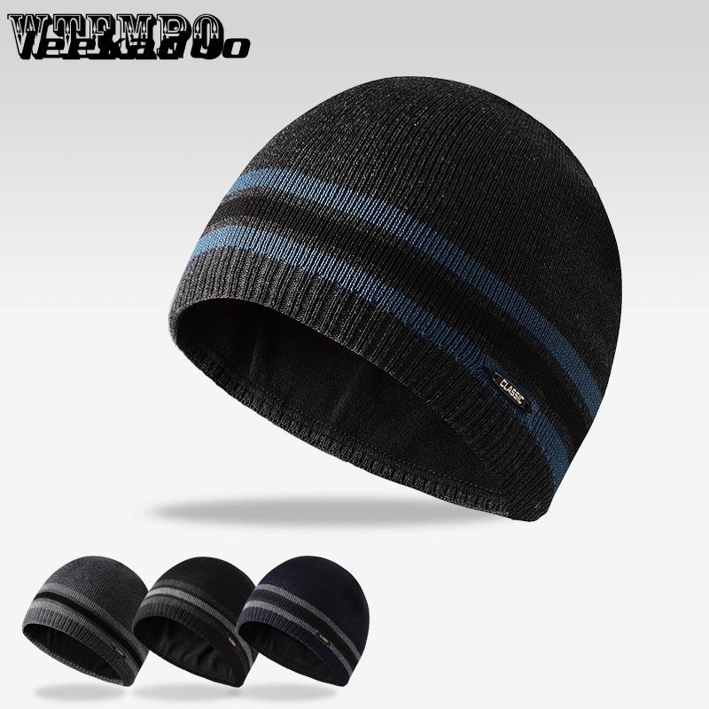Men's Plush Knitted Hat Warm Hat Plain Weave Dome Hat Without Brim Pullover Hat Ski Hat