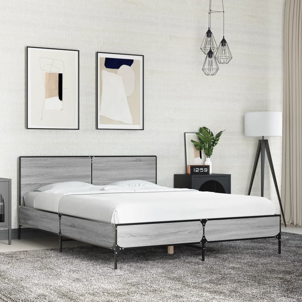 Bed Frame Grey Sonoma 120 x 190 cm Particleboard and Metal