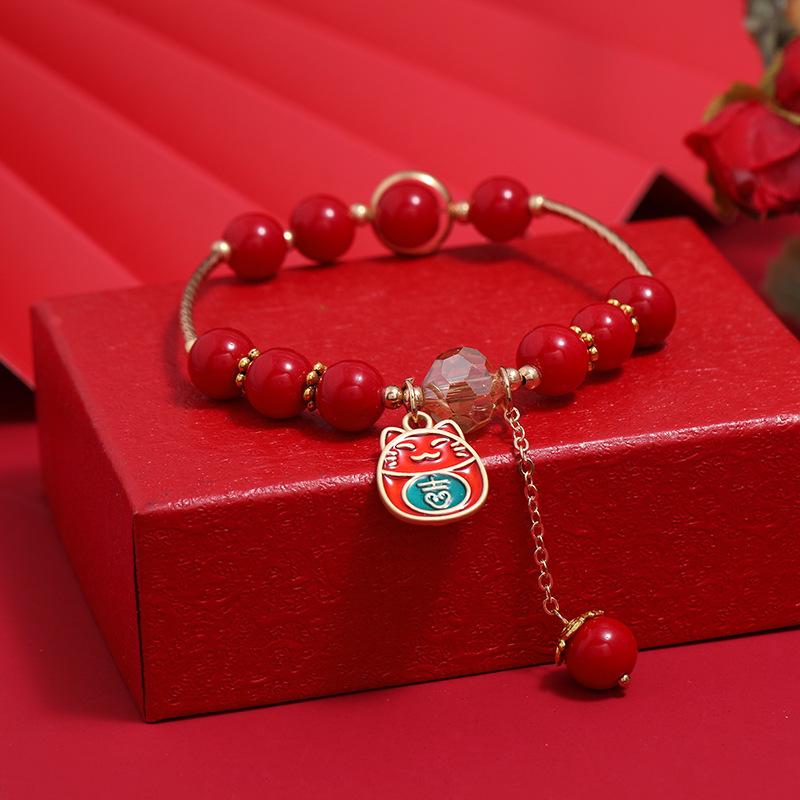 Niche design new exquisite bracelet retro red crystal simple and versatile student creative round bracelet female