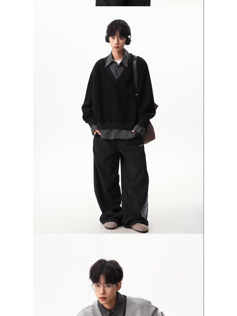 Autumn Faux Two-Piece Hoodie - Unisex Korean Style Loose Pullover with Shirt Collar