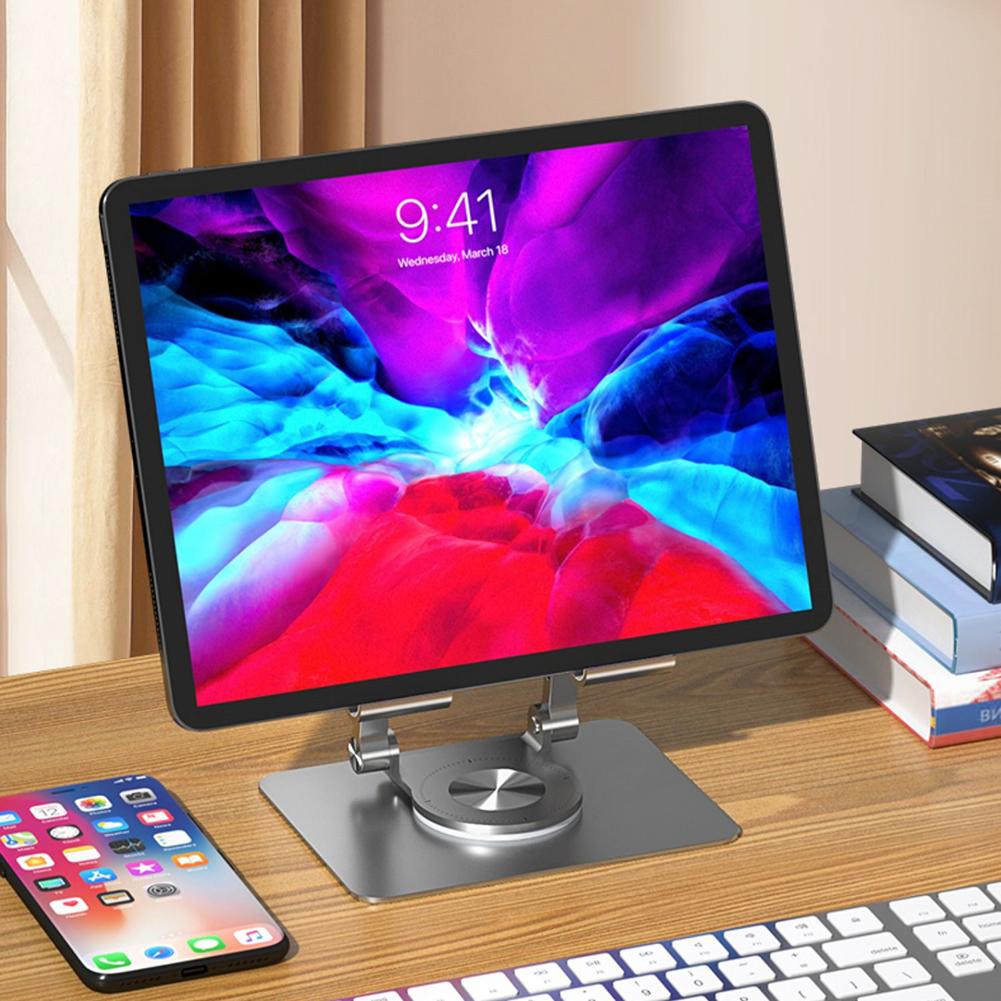 Foldable Bracket Stand 360 Degree Rotating Swivel CNC Hollowed Tablet Holder Desk Anti Slip Height Adjustable for IPad/iPhone 14