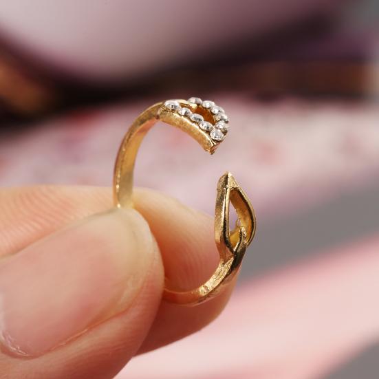 Fashion Women's Adjustable Rhinestones Leaves Opening Cuff Ring Jewelry Gift