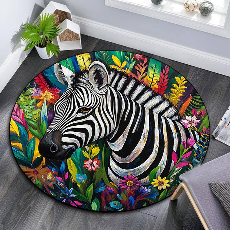 

Zebra Artwork Round Area Rug,Carpet Rug for Living Room Bedroom Sofa Playroom Decor,Non-slip Floor Mat 80cmx80cm