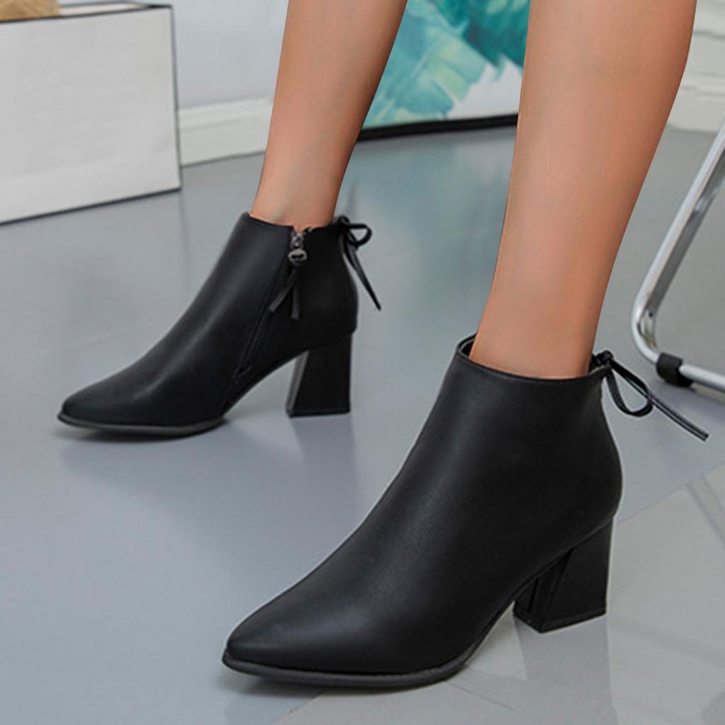 Boots Retro Shoes Zipper Breathable Fashion Women's Heels High Short Chunky Women's Boots Women Booties And Boots Size 6