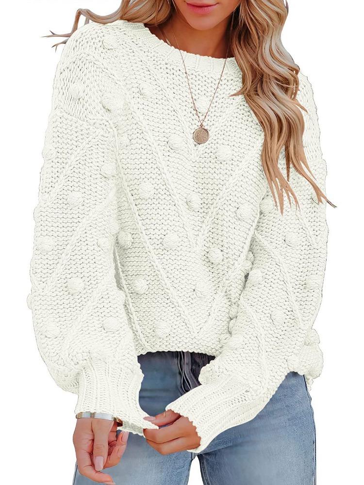 Φθινόπωρο Χειμώνας Πλεκτό Πουλόβερ με Πομ Πομ Χαλαρή Γραμμή Μακρυμάνικο Πουλόβερ Γυναικείο Πολυτελές Άνετης Εφαρμογής Κολακευτικό και Ευέλικτο Τοπ