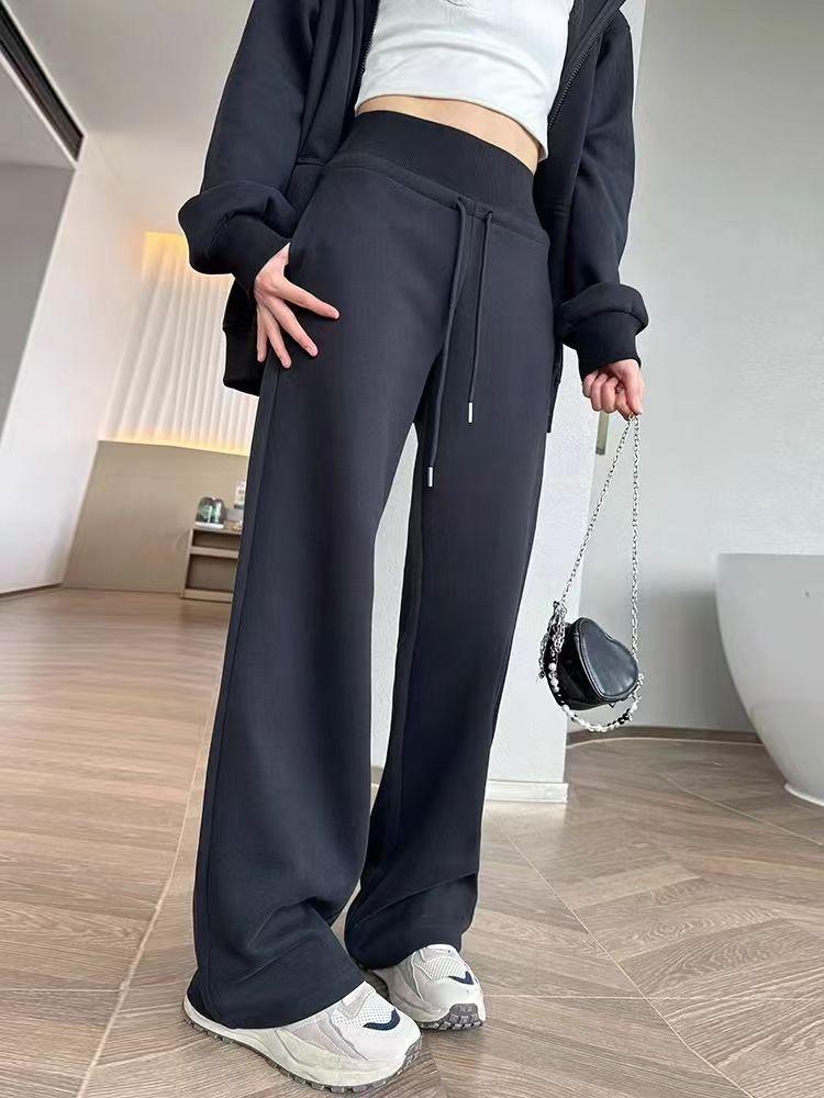 Black Sweatpants Women's Spring and Autumn Straight Autumn and Winter Trousers High Waist Casual Lazy Wind Loose Wide-legged Guard