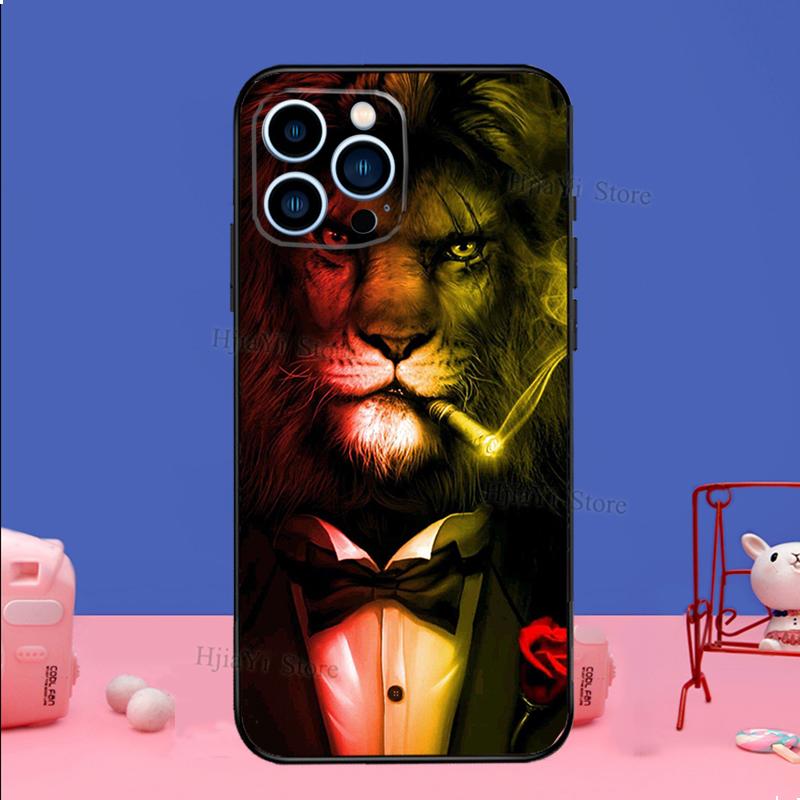 Lion Animal Case For iPhone 16 15 13 11 12 14 Pro Max XS XR X Plus 13 mini Soft Cover Fundas Capa Shell