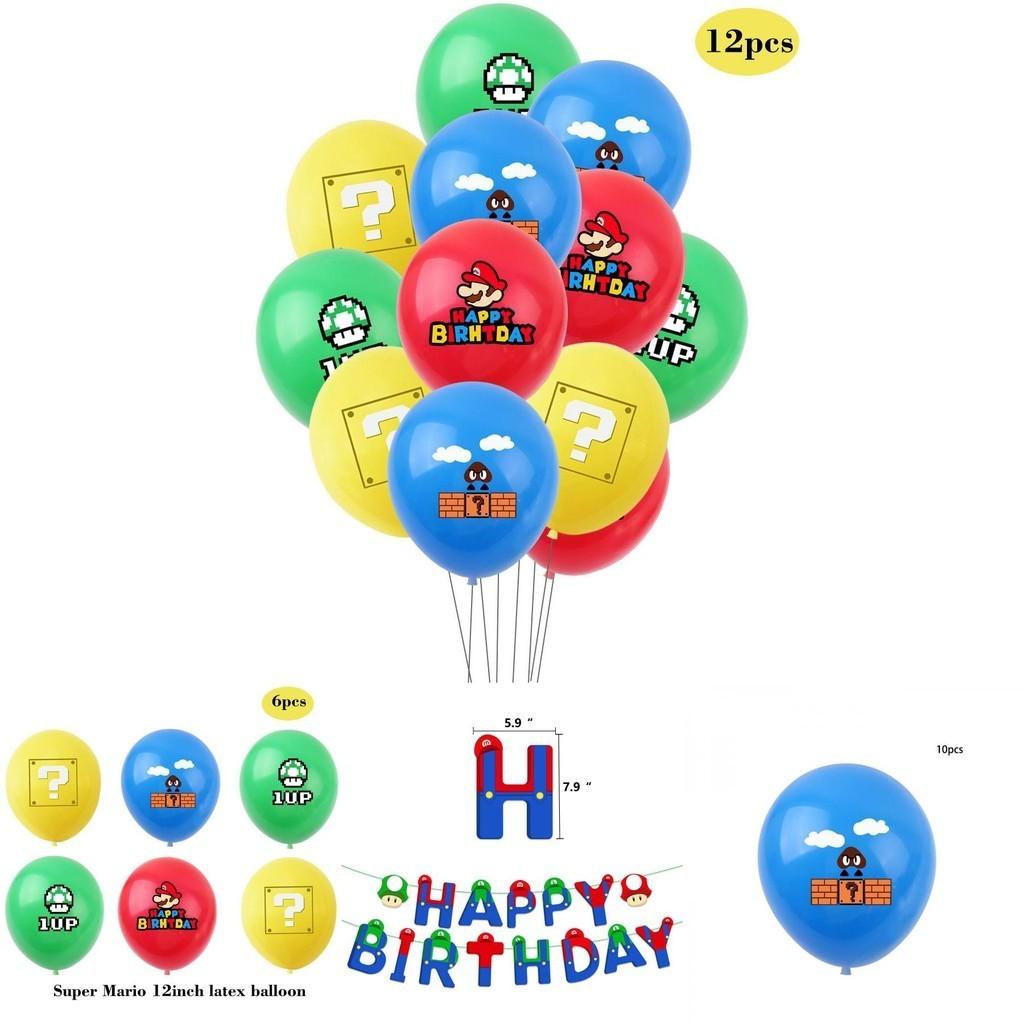 Super Mario Happy Birthday Party Decor Supplies Banner Balloon Cake Topper