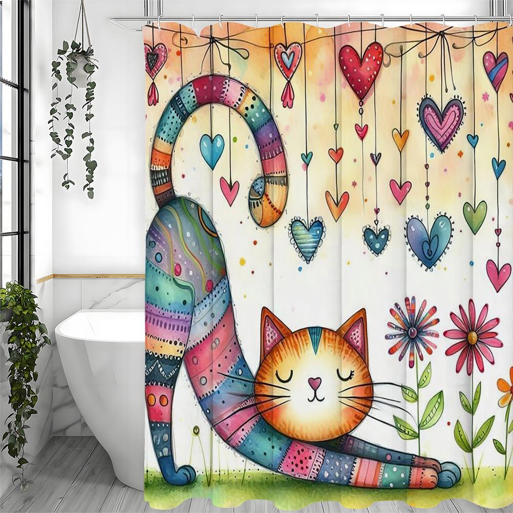 

Милая кошка любовь коллаж арт шторка для душа, декоративная шторка для душа для ванной комнаты, водонепроницаемая шторка для душа с крючками 90*180cm