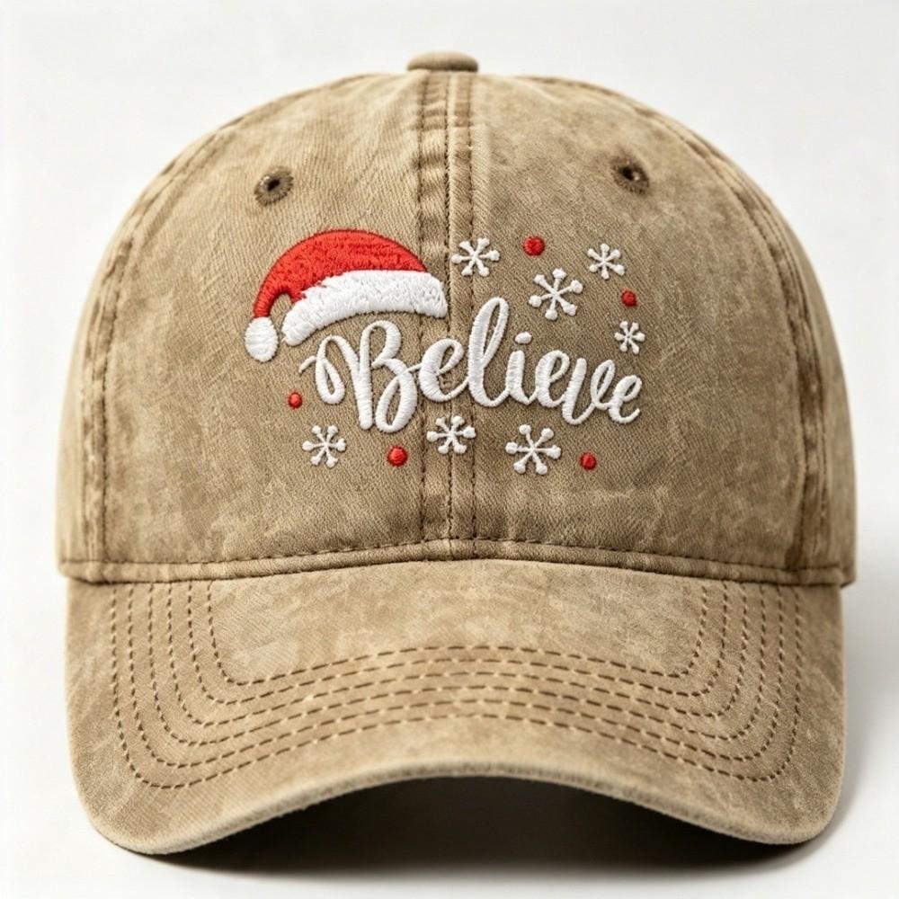 Embroidered Snowflake Baseball Cap Adjustable Strap Cotton Snowflake Embroidered Hat Breathable Vintage Wash Baseball Cap