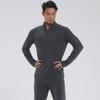 Dijia Men's Quick-Dry Running Pullover: Long-Sleeve, Stand-Up Collar, Half-Zip, Finger Protection for Fitness Training.