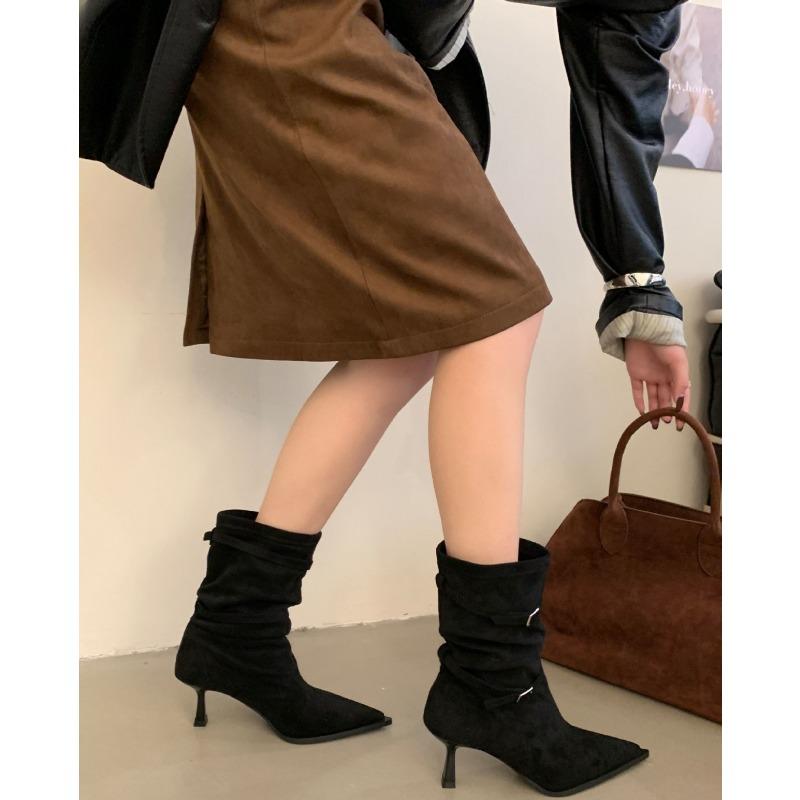 Fashionable Shoes, Versatile Pointed-toe Skinny Single Boots, High-heeled Ankle Boots for Women