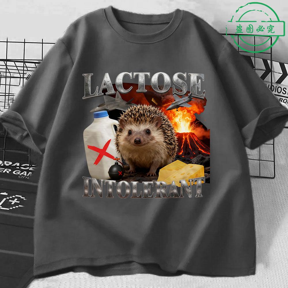 Lactose Intolerance Fun Hedgehog Meme Tshirt 2026 New Hot Mens Womens Retro Fashion Short Sleeved Cotton Casual Tshirt
