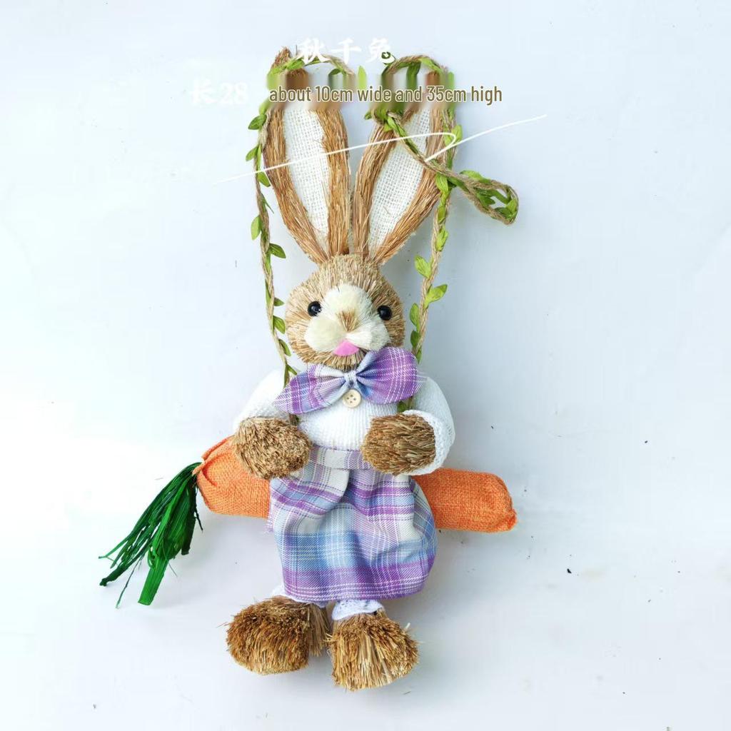Handgefertigter Strohflecht-Kaninchenschmuck - Niedlicher Mori-Stil für Weihnachten & Ostern
