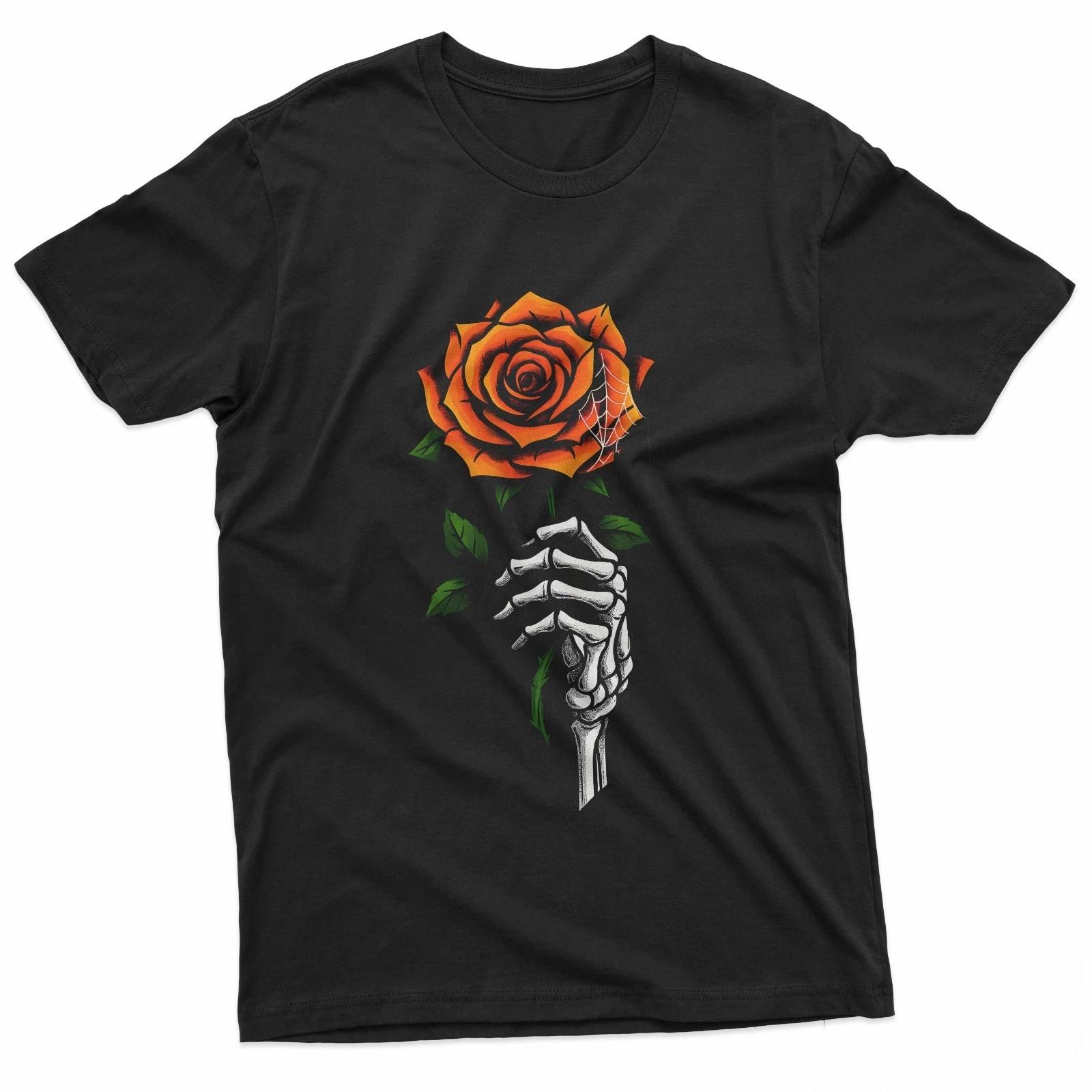 Skeleton Hand Orange Rose Halloween Gothic Horror Creepy T-Shirt L
