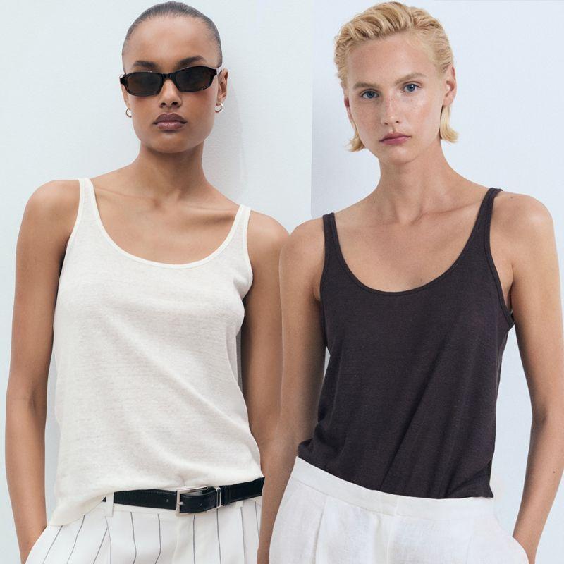 Linen Vest French Style UK Spaghetti Strap Cotton Top Cami Vest Sexy White Large U-Neck Thread Export