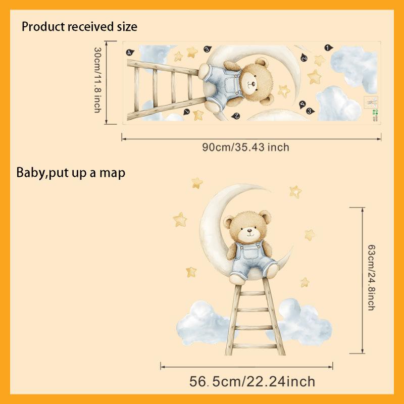 Cartoon Bear Cloud Moon Staircase Wall Sticker Self Adhesive Home Decor for Kids Room Wall Decoration