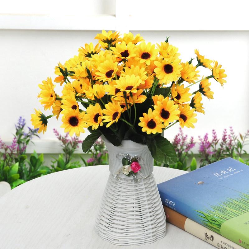 Sunflower Silk Floral Arrangement: Artificial Potted Plant for Home Decoration 2 Sunflowers + Bow Vase