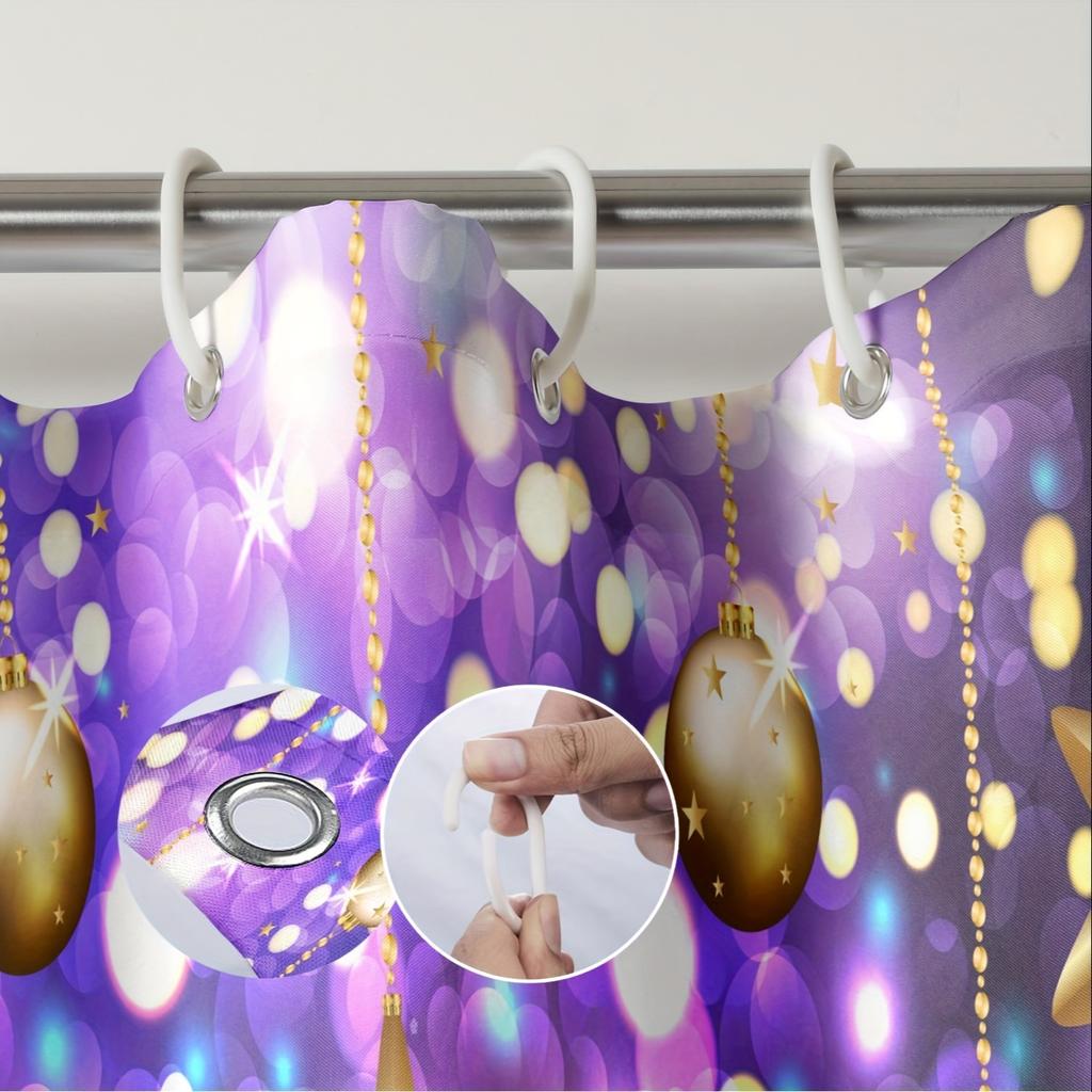 4 Adet Lüks Noel Noel Topları Mor Yıldız Duş Perdesi Setleri Banyo için Kaymaz Banyo Halıları Kapak Tuvalet Kapağı Banyo Paspas