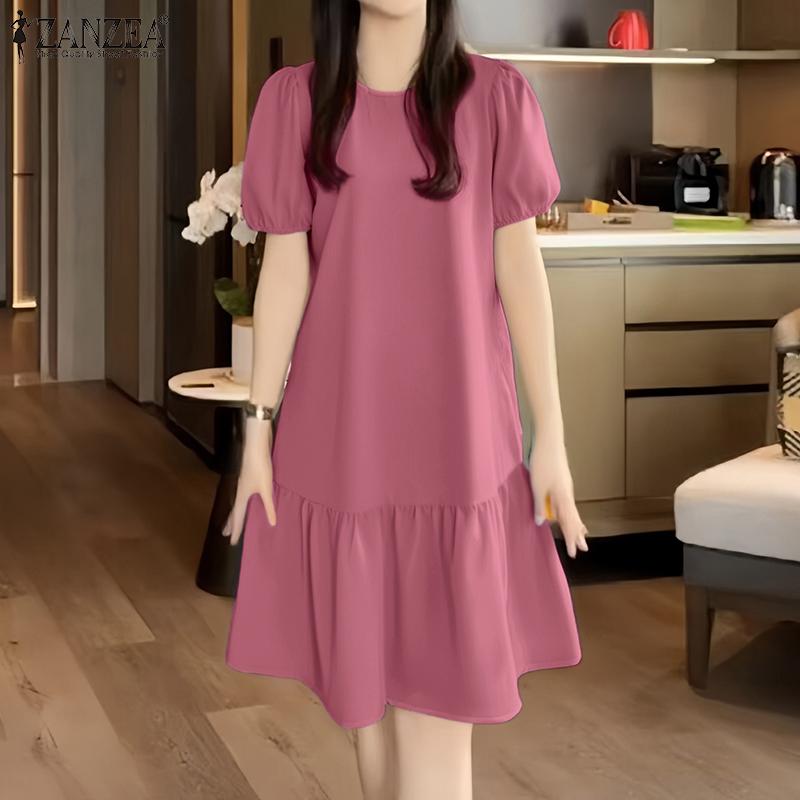 ZANZEA Women Casual Round Neck Short Sleeve Summer Dress