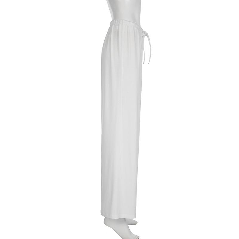 Dámské základní volné ležérní kalhoty s rovnými nohavicemi jarní móda ležérní šněrovací jednobarevné kalhoty s elastickým pasem