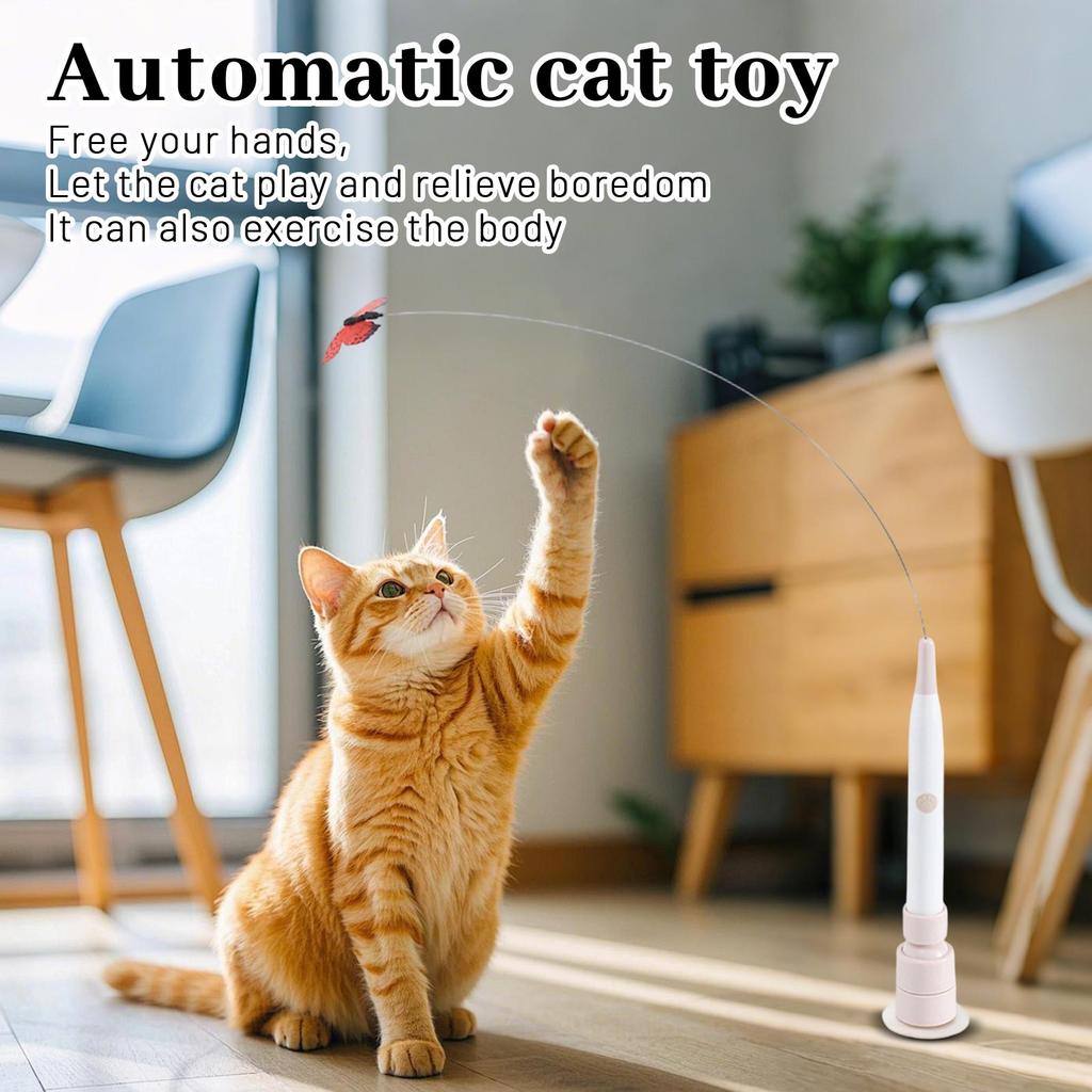 Automatic Toy With Strong Suction Cup - Electric Interactive Teaser Wand For Cats, Hands-Free Play For Boredom & Exercise