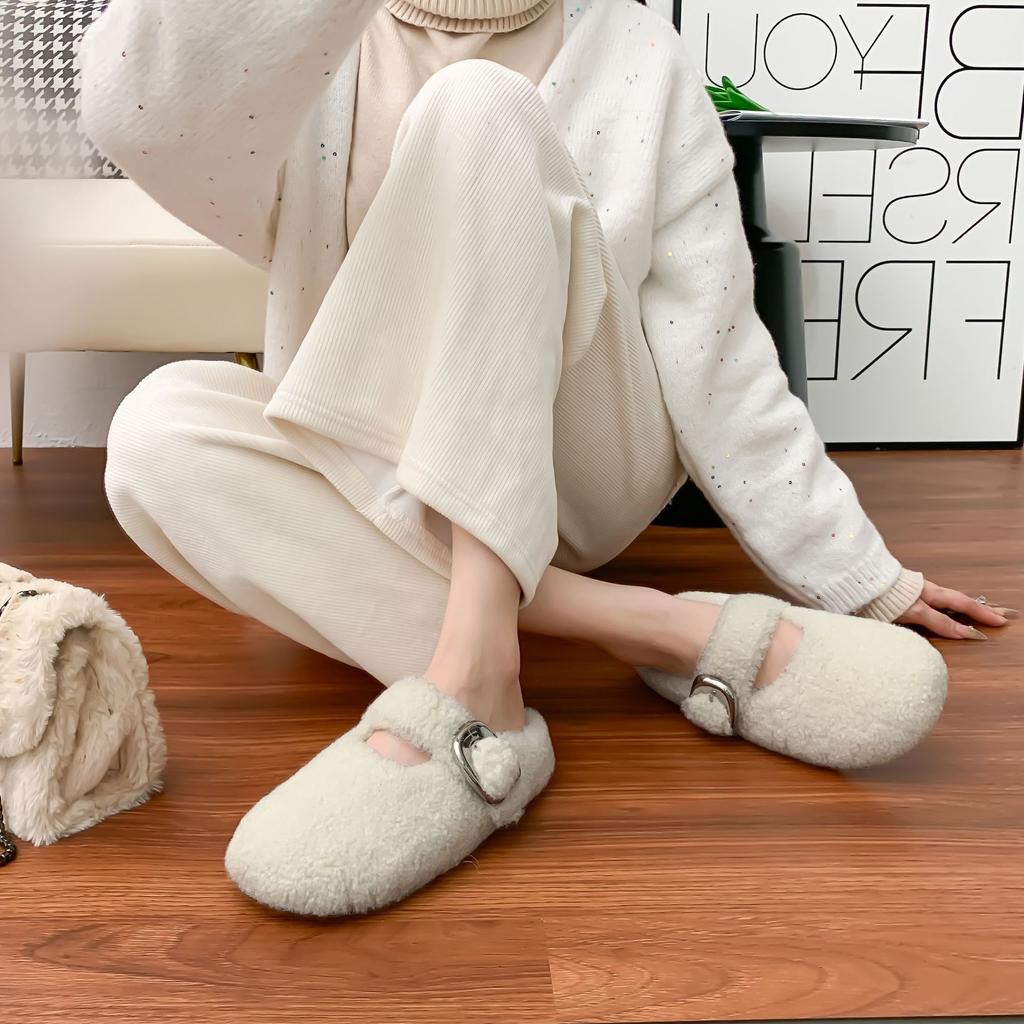 Internet celebrities winter new thick-soled half-tray women's shoes wear high-end grape mother Mao Mao shoes women wear warm cotton shoes