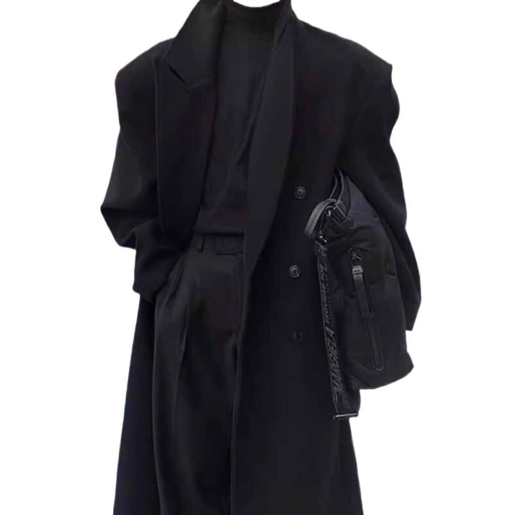 Men's Double-Breasted Wool Coat - British Korean Style, Mid-Length, Autumn/Winter Fashion