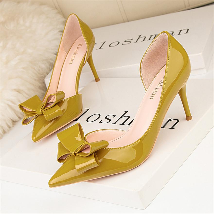 Scarpe da Donna Designer Fiocco Tacchi Alti Bassi Donna 2026 Autunno Punta Appuntita Décolleté Vernice Sexy Forate Scarpe da Sera da Festa Donna