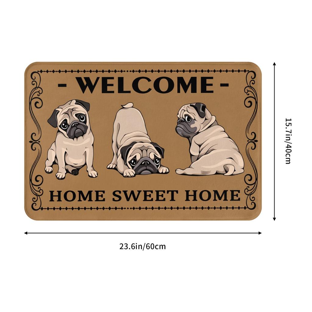 Funny Charming Pug Dog Welcome Floor Door Kitchen Bathroom Mat Anti-Slip Indoor Doormat Garden Entrance Carpet Rug