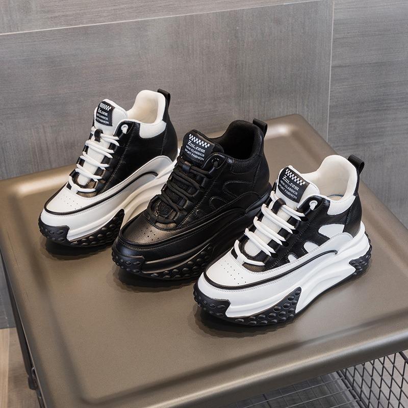 Autumn and Winter Women's Shoes New Trendy Medium Tube Versatile Thick-soled Muffin Inner Height Increase Casual Sports Shoes