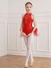 Kids Girls Dance Performance Costume Rhinestone Mesh Patchwork Sleeveless Leotard Tulle Skirted Bodysuit