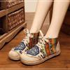 High Cotton Embroidered Women Casual Linen Flat Shoes Handmade Lace Up Thick Hemp Soled Canvas Sneakers