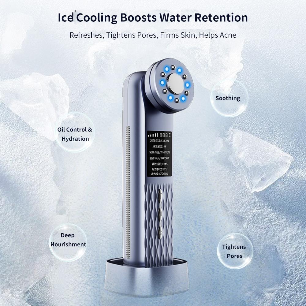 Hot Cold Beauty Device Ultrasonic Face Massager Cryotherapy Skin Lifting Tightening Vibration Massager Shrink Pores Anti Aging