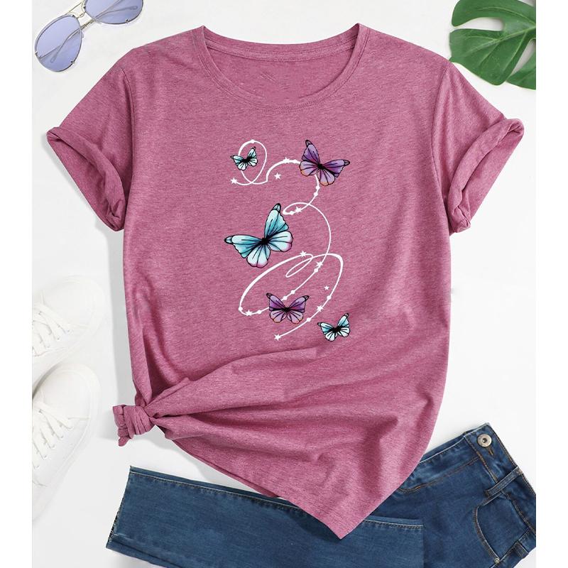 Móda Ženy Tričko Zvířecí Butterfly Potisk Legrační Ležérní Tričko s krátkým rukávem do O Tričko Letní Dámské Tričko