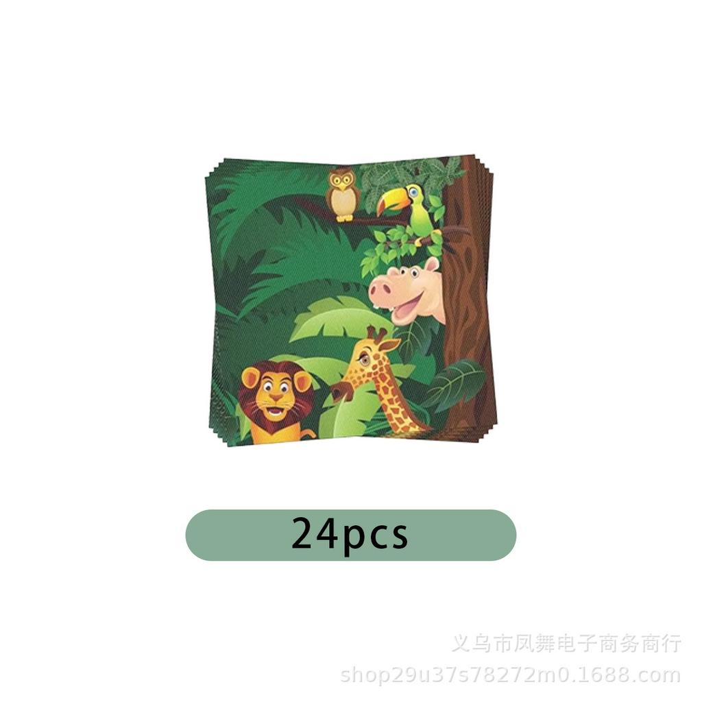 Jungle Animal Set Party Supplies Disposable Cutlery Paper Plates Paper Cups Tissue Boys Girls Birthday Pie