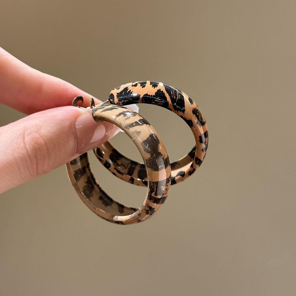 Silbernadel Leopard Harz Geo Runde Ohrringe, Retro Myer Stil, Nischen Design für Frauen