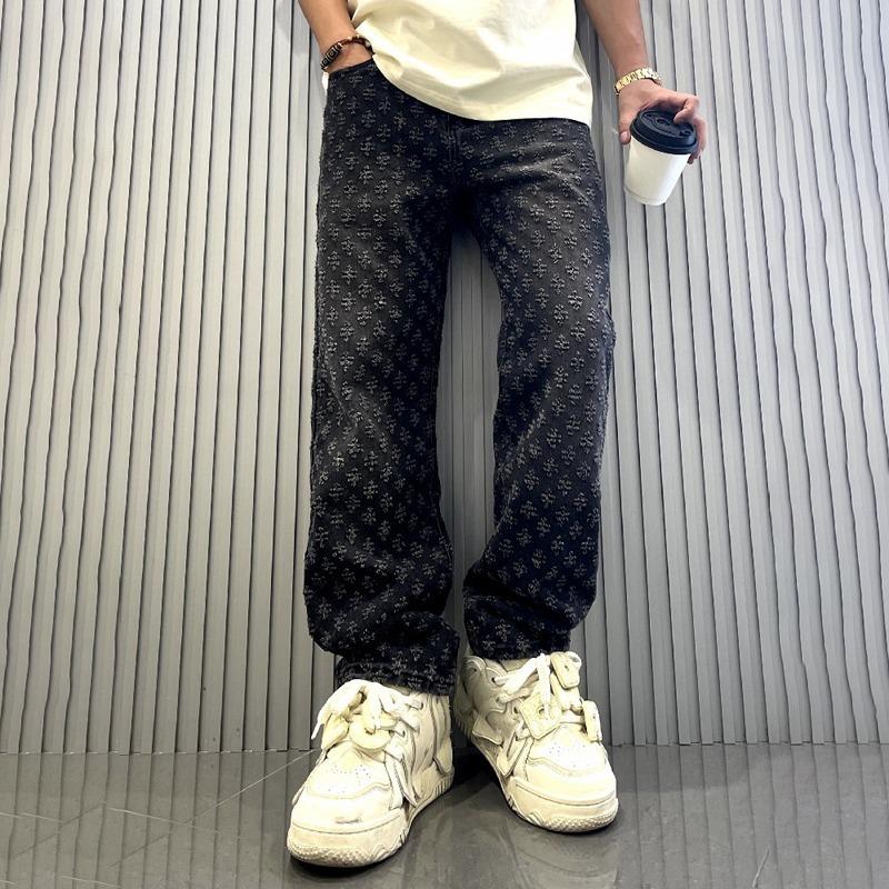 JYL Mens Jeans  Zipper Straight Summer Casual Trendy Denim Pants