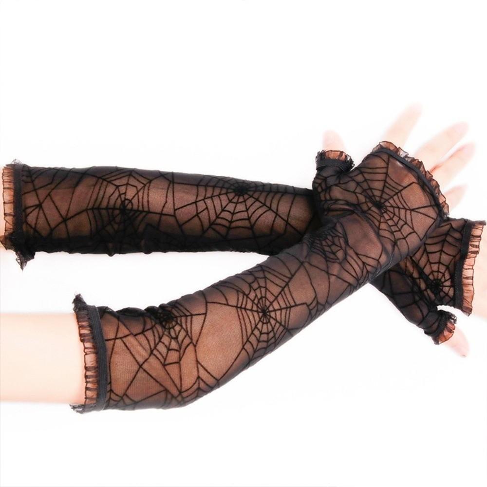 Lolita Halloween Gloves Thin Mesh Mitten Fancy Spider Web Gloves Women